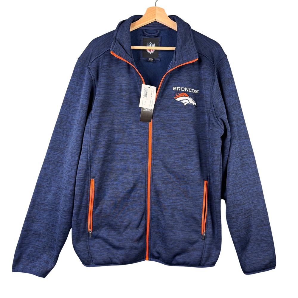 NFL Denver Broncos High Jump Jacket Navy Orange Full Zip Fleece Mens Large NEW - Picture 2 of 11